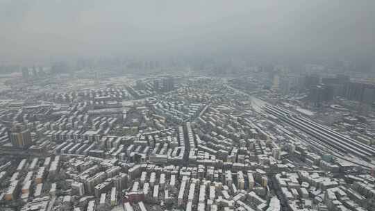 湖南怀化城市雪景航拍