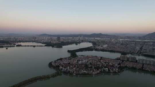 广东肇庆城市日落晚霞夕阳航拍