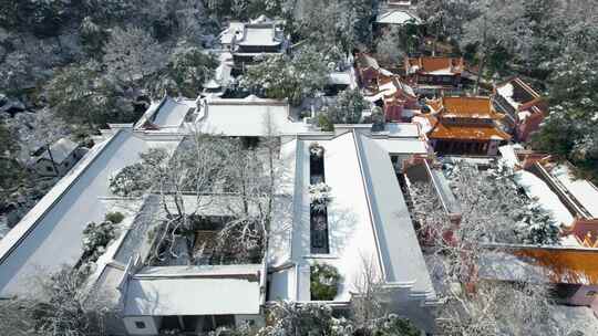 湖南省长沙市岳麓山岳麓书院雪景4k航拍