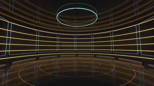 循环旋转的科幻室内空间 3D渲染
