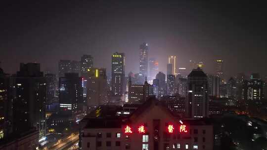 南京鼓楼医院夜景城市夜晚航拍