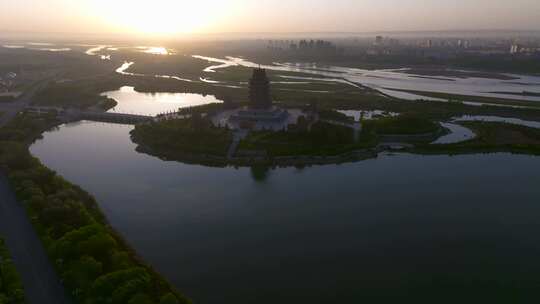 宁夏吴忠黄河楼景区航拍