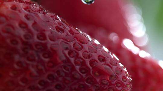 水滴落在草莓上的慢镜头