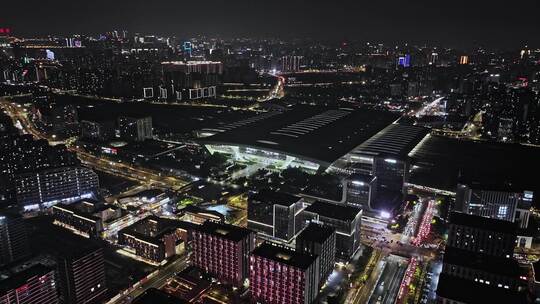 4K航拍杭州东站夜景