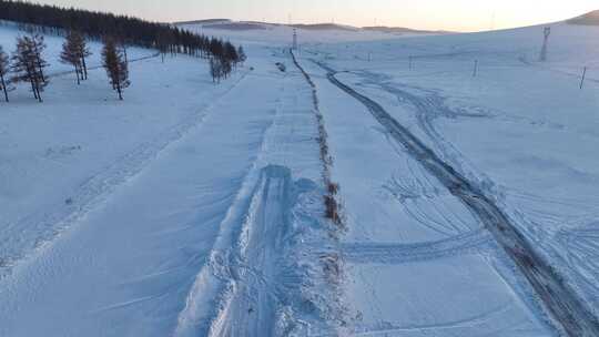 山野雪原冰雪道路汽车