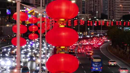 过年红灯笼城市街道节日气氛