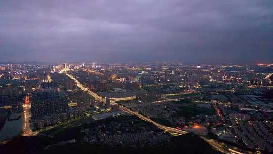 杭州滨江城市夜景航拍