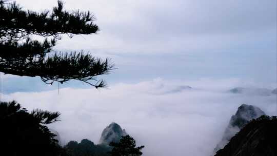 黄山风景区壮观山顶云海延时唯美风景视频素