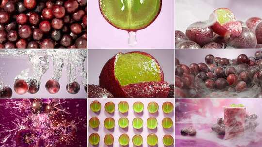 多肉葡萄巨峰葡萄紫葡萄提子广告创意饮品高清在线视频素材下载