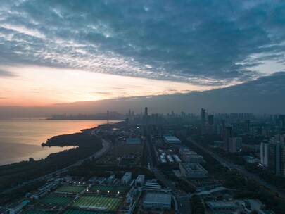 深圳湾滨海大道晚霞车流延时