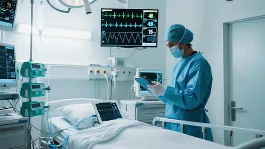 医生在病房查看病人数据