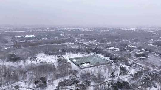 航拍扬州瘦西湖大明寺观音山宋夹城园林雪景