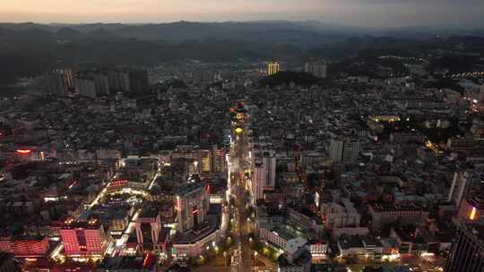 贵州黔东南凯里晚霞夜幕降临夜景航拍