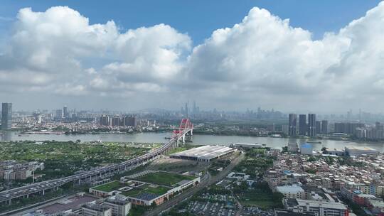 长焦航拍广州新光大桥视频素材模板下载