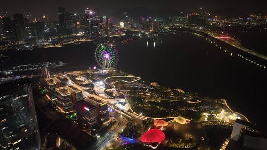 深圳欢乐港湾摩天轮夜景视频素材模板下载