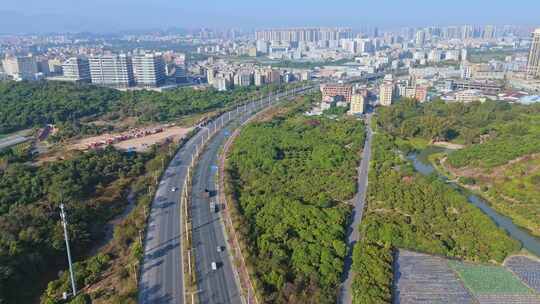 航拍惠州冬季白昼四环快速路和仲恺城市景观