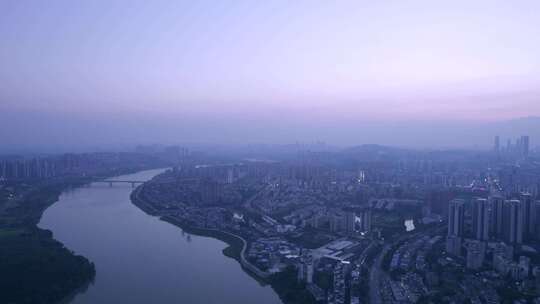 南宁仙葫城市景观与邕江夕阳落日航拍