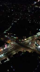 竖版航拍山东济南城市夜景老城区夜景