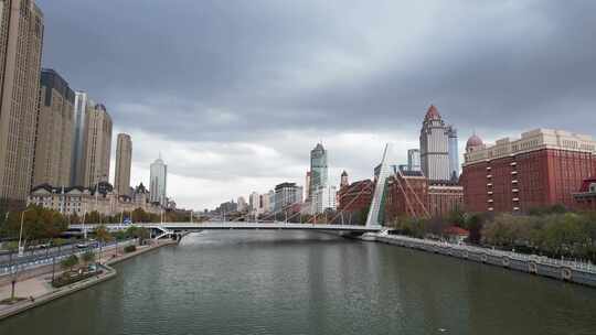 天津海河风景线城市天际线建筑风光航拍