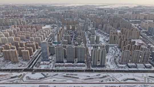 中国黑龙江哈尔滨现代住宅小区雪景航拍合集