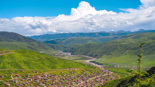 色达_洛若镇_高山村落_草原峡谷固定延时