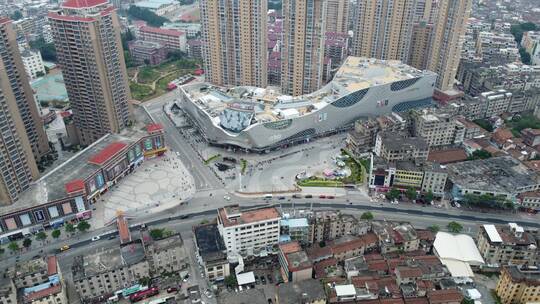 航拍福建莆田市高楼 车流