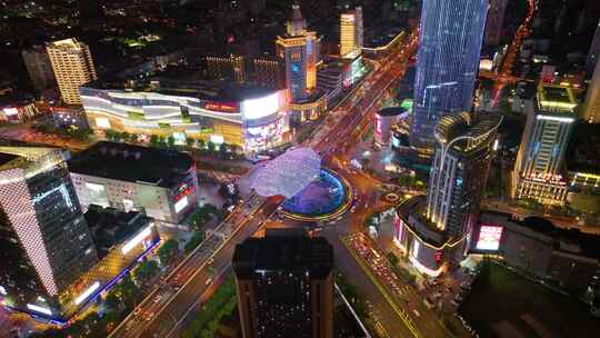 上海市杨浦区商圈五角场广场夜晚夜景城市车