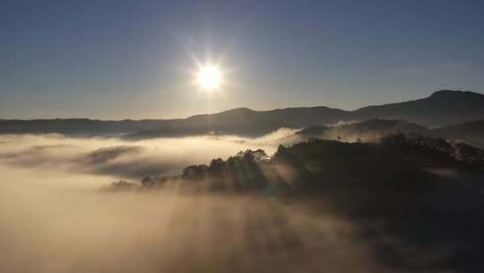 阳光下的云海、云雾山脉