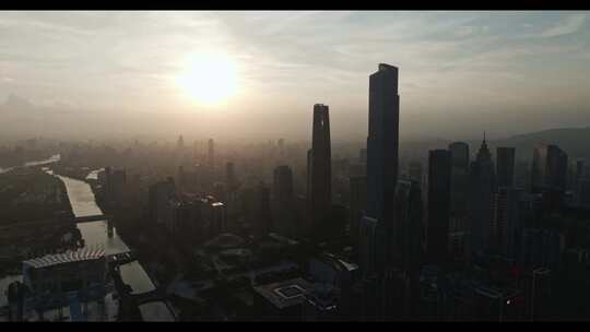 一线城市落日航拍展示
