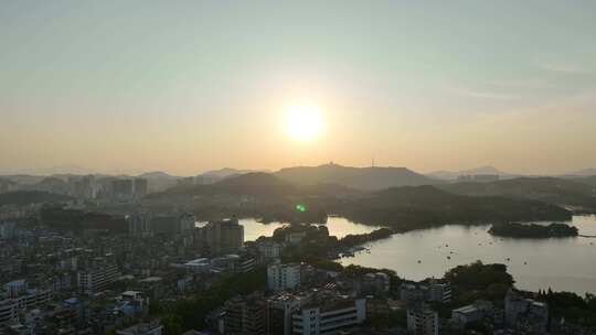 惠州西湖风景区航拍夕阳唯美日落湖泊风景