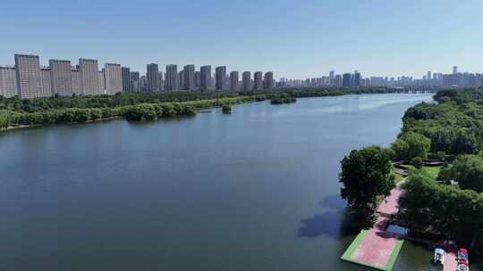 辽宁沈阳浑河航拍长白岛沈阳风光