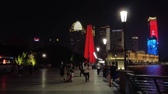 上海南京东路外滩外白渡桥黄浦区夜景4K实拍视频素材模板下载