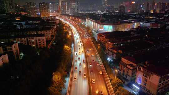 涧塘立交桥车流交通航拍长沙夜景夜晚车辆岳