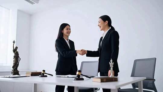办公室内商务女性握手场景