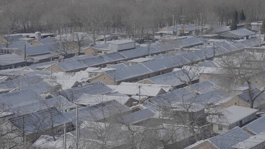 北方农村冬天 农村冬天 屋顶积雪