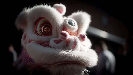 喜庆祥和的白色舞狮表演艺术