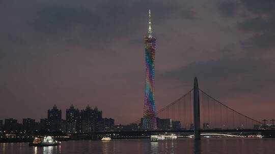 黄昏广州塔与珠江夜游延时视频，旅游宣传