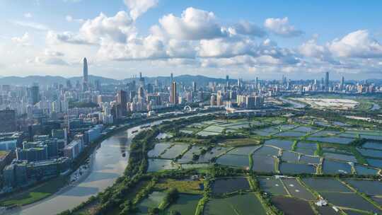 深圳福田区航拍延时北部都会区香港深圳边境