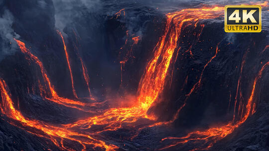 火山口火山爆发喷发岩浆流动大自然风景