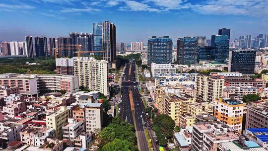 深圳城市建筑与马路车辆实景航拍