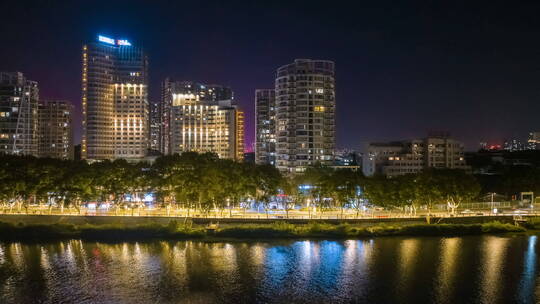 江西省九江市南湖夜景航拍延时摄影视频