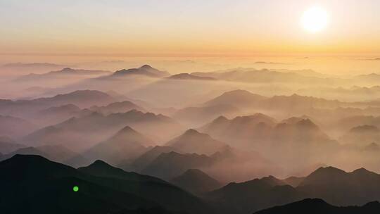 浙江临安大明山群山雾绕山水画日出雾凇光影