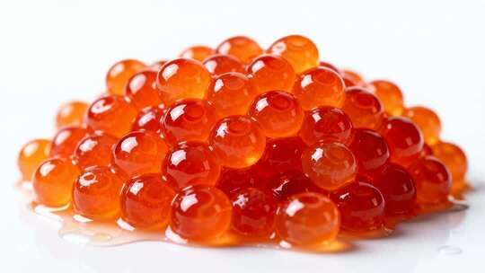 新鲜红鱼子酱晶莹剔透美味微距特写视频