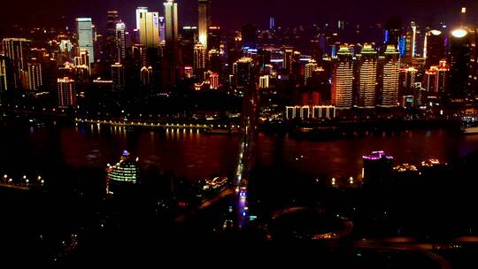 重庆江景夜景桥梁航拍素材视频素材模板下载