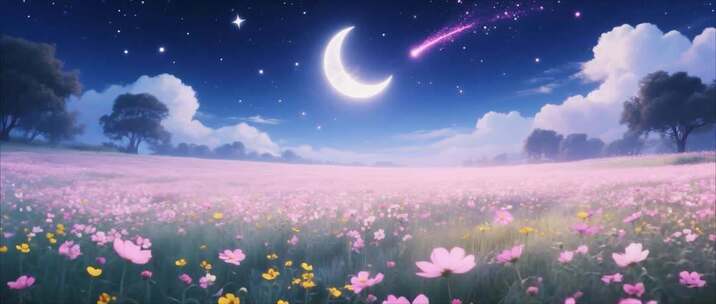 月夜下花海浪漫风景