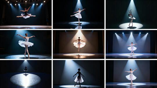 聚光灯下的芭蕾舞者 优雅的芭蕾舞表演