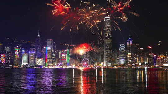 香港新年焰火晚会表演视频素材模板下载