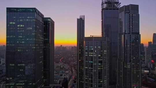 天津海河风景小白楼CBD城市风光傍晚航拍