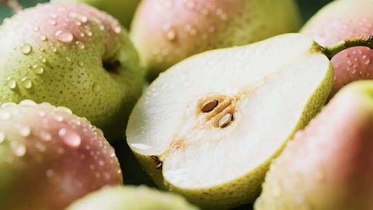 带水珠的梨子特写素材