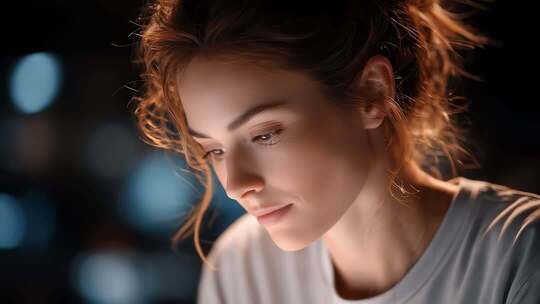 专注工作的年轻女性面部特写